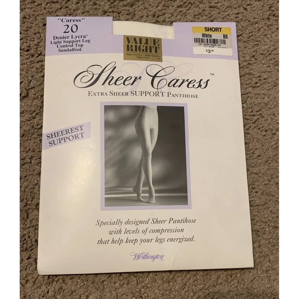 Worthington Sheer Caress Support Pantyhose White Control Top Sandalfoot Short